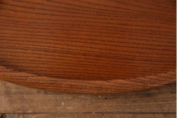 ヴィンテージ雑貨　昭和後期　総ケヤキ材　明るい木色と波のような杢目が魅力の丸盆(トレー、お盆、ビンテージ)(R-049374)