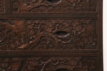 中古　伝統工芸　軽井沢彫り　咲き誇る桜の彫刻が美しいドレッシングチェスト(ドレッサー、鏡台、引き出し)(R-049377)