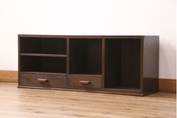 和製アンティーク　総ナラ材　デスクやカウンターの上にも置けるレトロな収納棚(卓上収納棚、本棚)(R-049380)