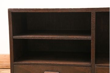 和製アンティーク　総ナラ材　デスクやカウンターの上にも置けるレトロな収納棚(卓上収納棚、本棚)(R-049380)