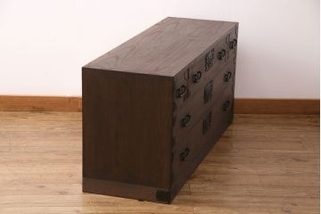 中古美品　総桐材　しっとりとした落ち着きのある色合いが素敵な加茂総桐箪笥(定価約35万円)(総桐たんす、桐箪笥、引き出し、チェスト、リビングボード、テレビボード)(R-049383)