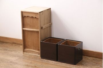 和製アンティーク　指物工芸品　美品　外箱付き!紫檀(シタン)材の深みを帯びた色合いが美しい角火鉢2個セット(木製火鉢)(R-049386)
