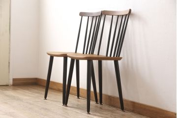 ヴィンテージ家具　北欧家具　デンマーク　チーク材　ツートーンカラーがおしゃれなチェア2脚セット(ダイニングチェア、板座チェア、椅子、ビンテージ)(R-049389)