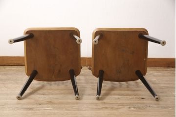 ヴィンテージ家具　北欧家具　デンマーク　チーク材　ツートーンカラーがおしゃれなチェア2脚セット(ダイニングチェア、板座チェア、椅子、ビンテージ)(R-049389)
