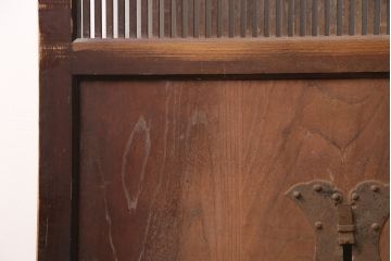 アンティーク建具　ケヤキ材・松材　細い桟が魅力の格子入り蔵戸(格子戸、玄関戸、引き戸、建具)(R-049392)