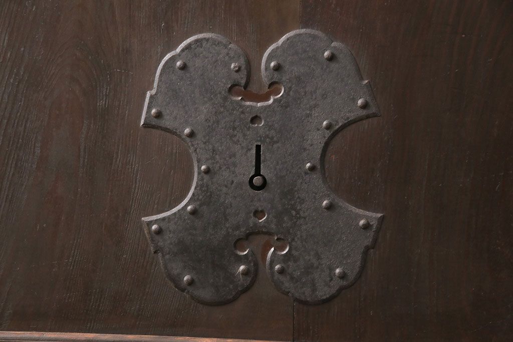 アンティーク建具　総松材　燻されたような渋い風合いが魅力の蔵戸(引き戸、玄関戸、建具)(R-049395)