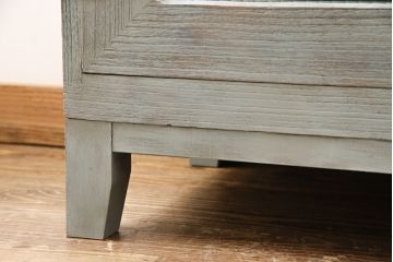 和製アンティーク　ペイントカラーとモールガラスの組み合わせがお洒落なリビングボード(ローボード、テレビ台、収納棚)(R-049399)