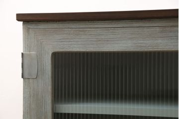 和製アンティーク　ペイントカラーとモールガラスの組み合わせがお洒落なリビングボード(ローボード、テレビ台、収納棚)(R-049399)