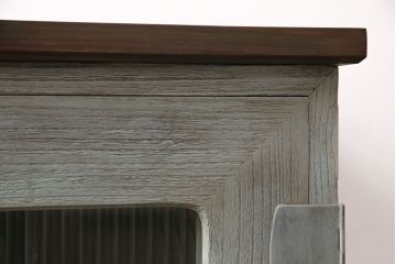 和製アンティーク　ペイントカラーとモールガラスの組み合わせがお洒落なリビングボード(ローボード、テレビ台、収納棚)(R-049399)