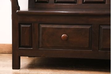 中古　美品　松本民芸家具　シックな大人の空間を演出する羽根付ベンチ(長椅子、二人掛けベンチ、板座)(R-049402)