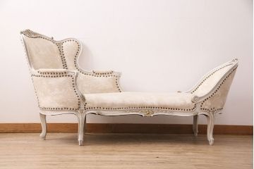 ヴィンテージ家具　海外輸入家具　西洋アンティークスタイルやガーリーな空間づくりにおすすめのシェーズロング(カウチソファ、長椅子、ビンテージ)(R-049409)