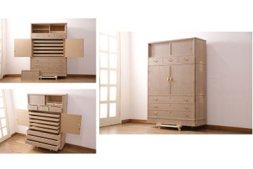 中古　国産　衣装盆付き　上品なデザインの引手金具が魅力的な総桐箪笥(胴丸、衣装箪笥、着物箪笥、和タンス、桐たんす)(定価140万円)(R-049419)