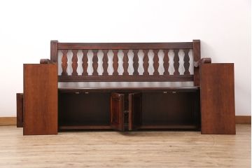 中古　美品　九州民芸家具　激レア!落ち着きのある空間づくりにおすすめの収納付きベンチ(長椅子、板座、ダイニングチェア)(定価約60万円)(R-049420)