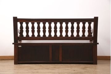 中古　美品　九州民芸家具　激レア!落ち着きのある空間づくりにおすすめの収納付きベンチ(長椅子、板座、ダイニングチェア)(定価約60万円)(R-049420)