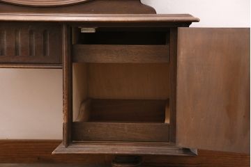 和製ヴィンテージ　神戸洋家具　永田良介商店　素晴らしい彫刻が魅力!オーバル型の大きな鏡が印象的なドレッサー&スツールセット(鏡台、化粧台、ビンテージ)(R-049436)