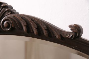 和製ヴィンテージ　神戸洋家具　永田良介商店　素晴らしい彫刻が魅力!オーバル型の大きな鏡が印象的なドレッサー&スツールセット(鏡台、化粧台、ビンテージ)(R-049436)