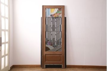 和製アンティーク　国産のアンティークとしては珍しい全面特大ステンドグラスで彩られたドア(建具)(R-049440)