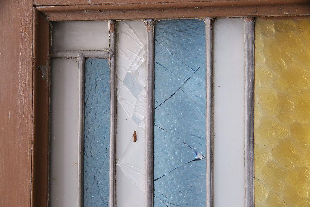 和製アンティーク　国産のアンティークとしては珍しい全面特大ステンドグラスで彩られたドア(建具)(R-049440)