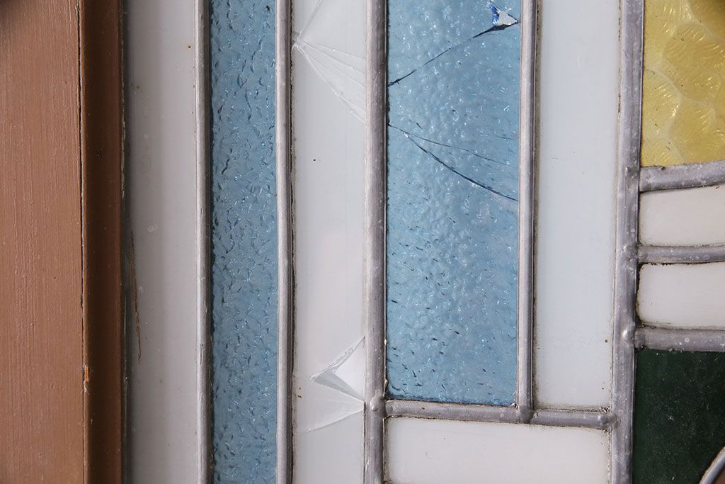 和製アンティーク　国産のアンティークとしては珍しい全面特大ステンドグラスで彩られたドア(建具)(R-049440)