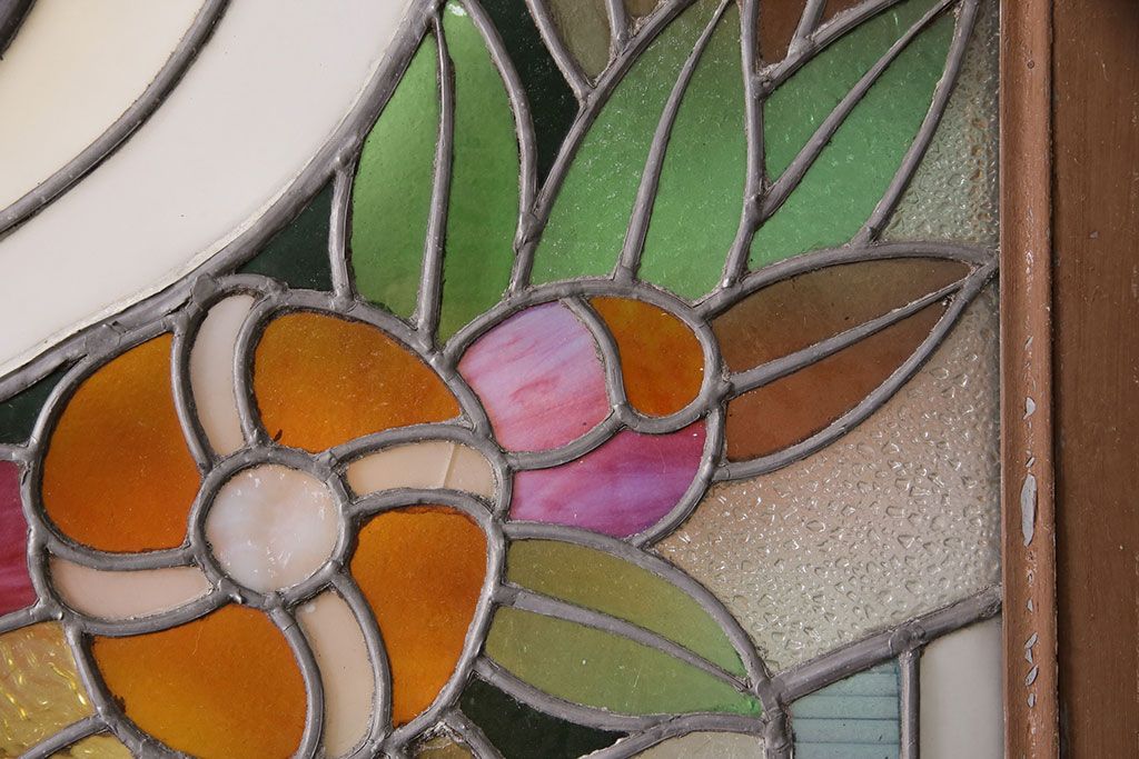 和製アンティーク　国産のアンティークとしては珍しい全面特大ステンドグラスで彩られたドア(建具)(R-049440)