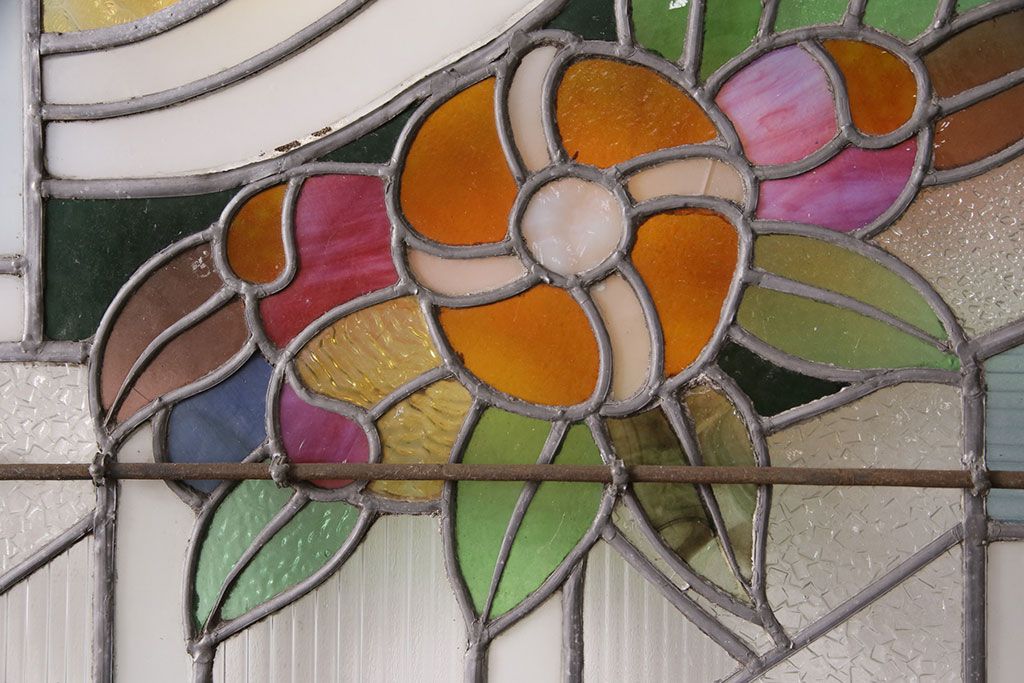 和製アンティーク　国産のアンティークとしては珍しい全面特大ステンドグラスで彩られたドア(建具)(R-049440)