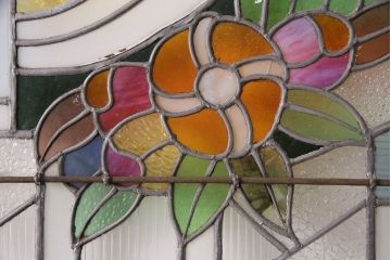 和製アンティーク　国産のアンティークとしては珍しい全面特大ステンドグラスで彩られたドア(建具)(R-049440)