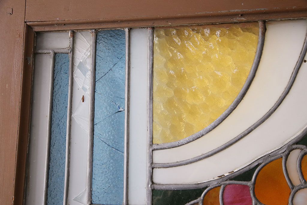 和製アンティーク　国産のアンティークとしては珍しい全面特大ステンドグラスで彩られたドア(建具)(R-049440)