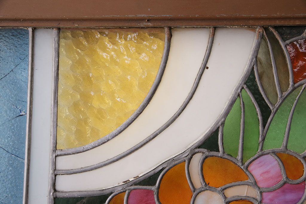 和製アンティーク　国産のアンティークとしては珍しい全面特大ステンドグラスで彩られたドア(建具)(R-049440)