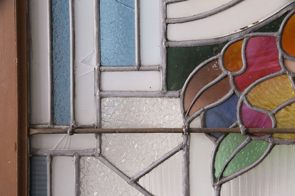 和製アンティーク　国産のアンティークとしては珍しい全面特大ステンドグラスで彩られたドア(建具)(R-049440)
