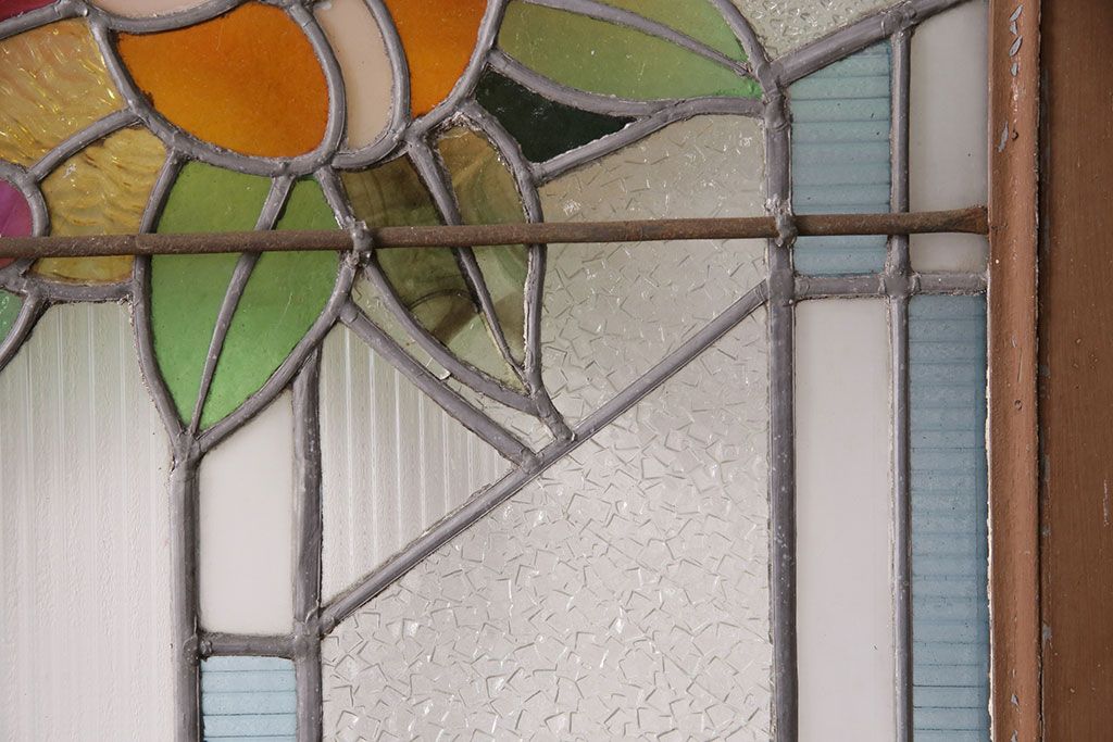 和製アンティーク　国産のアンティークとしては珍しい全面特大ステンドグラスで彩られたドア(建具)(R-049440)