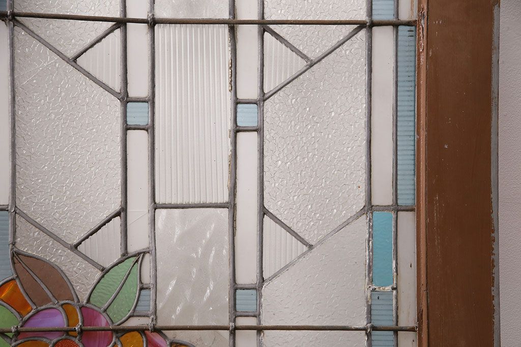 和製アンティーク　国産のアンティークとしては珍しい全面特大ステンドグラスで彩られたドア(建具)(R-049440)