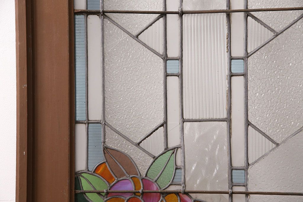 和製アンティーク　国産のアンティークとしては珍しい全面特大ステンドグラスで彩られたドア(建具)(R-049440)