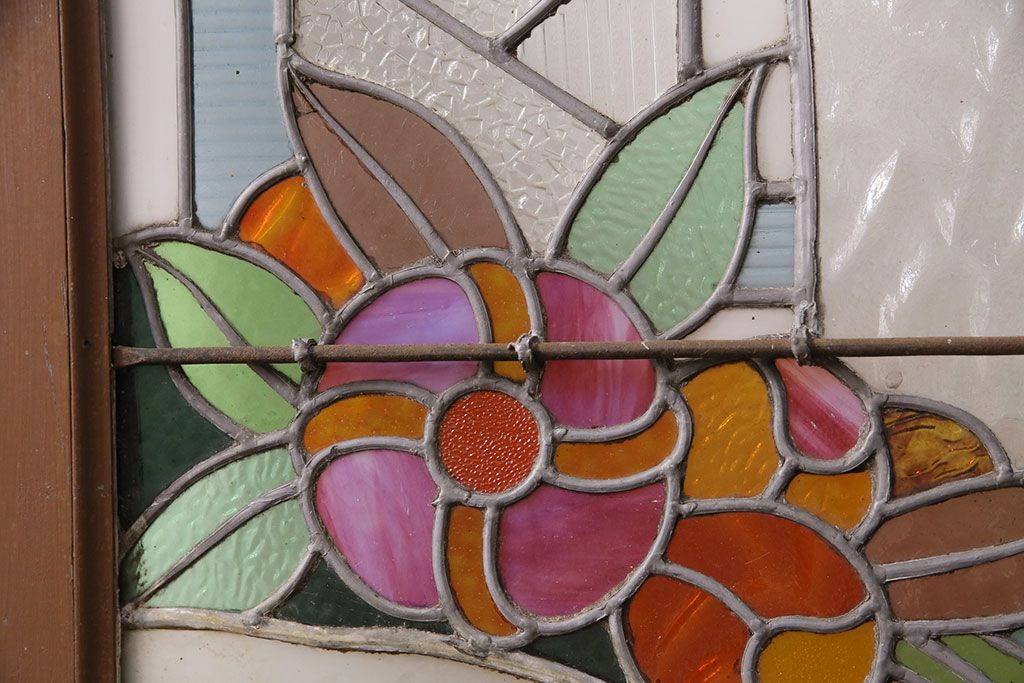 和製アンティーク　国産のアンティークとしては珍しい全面特大ステンドグラスで彩られたドア(建具)(R-049440)