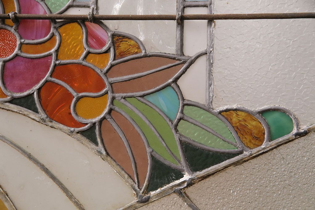 和製アンティーク　国産のアンティークとしては珍しい全面特大ステンドグラスで彩られたドア(建具)(R-049440)