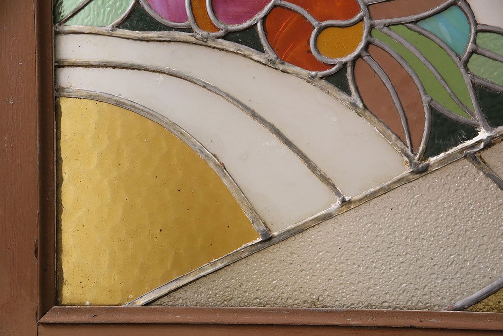 和製アンティーク　国産のアンティークとしては珍しい全面特大ステンドグラスで彩られたドア(建具)(R-049440)