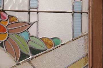 和製アンティーク　国産のアンティークとしては珍しい全面特大ステンドグラスで彩られたドア(建具)(R-049440)