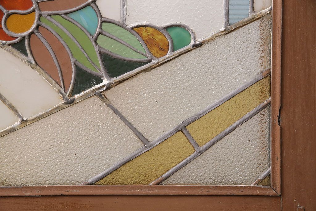 和製アンティーク　国産のアンティークとしては珍しい全面特大ステンドグラスで彩られたドア(建具)(R-049440)