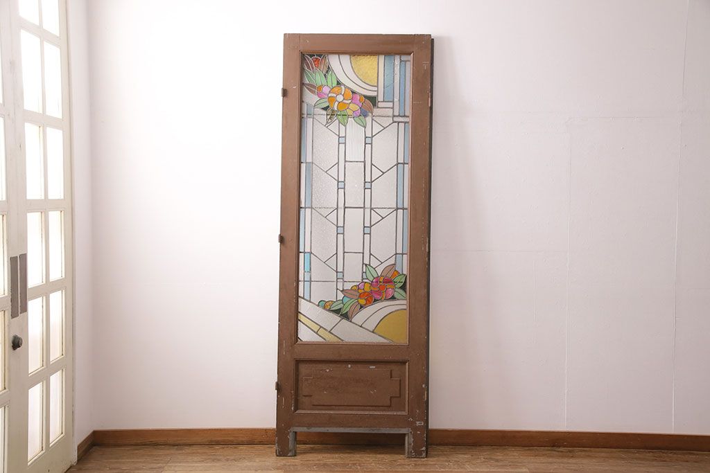 和製アンティーク　国産のアンティークとしては珍しい全面特大ステンドグラスで彩られたドア(建具)(R-049440)