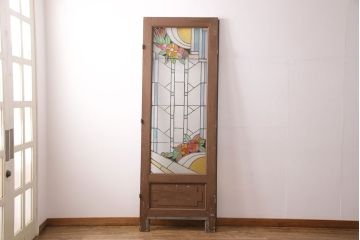 和製アンティーク　国産のアンティークとしては珍しい全面特大ステンドグラスで彩られたドア(建具)(R-049440)