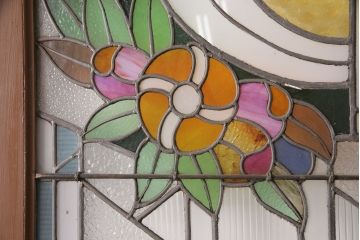 和製アンティーク　国産のアンティークとしては珍しい全面特大ステンドグラスで彩られたドア(建具)(R-049441)