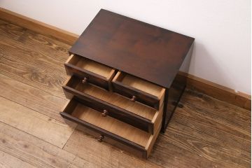 中古　美品　松本民芸家具　シックな雰囲気漂う、立体的なデザインが魅力の凸面小引き出し(卓上収納、小物収納)(R-049447)