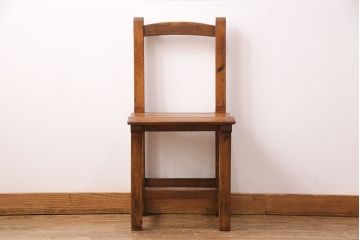 アンティーク家具　ヒノキ材　素朴な風合いが魅力!レトロな雰囲気を醸しだす木製チェア(椅子、板座チェア、スクールチェア)(R-049453)