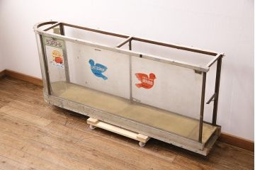 和製アンティーク　薄型!　昭和中期のオーバルガラスケース(ショーケース、陳列棚、店舗什器)(R-049457)