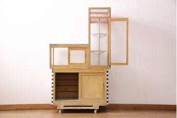 和製アンティーク　タイル付き!　珍しいデザインのレトロなガラスケース(ショーケース、陳列棚)(R-049458)