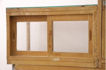 和製アンティーク　タイル付き!　珍しいデザインのレトロなガラスケース(ショーケース、陳列棚)(R-049458)