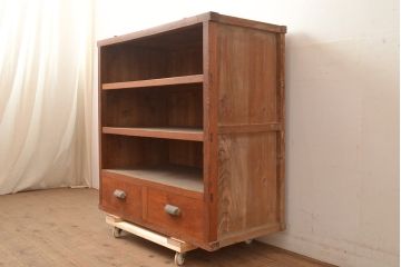 【簡易リペア限定品】和製アンティーク　大正初期　杉材　コンパクトなサイズの収納棚(オープンラック、飾り棚、本棚、陳列棚、ブックシェルフ)(R-049464)