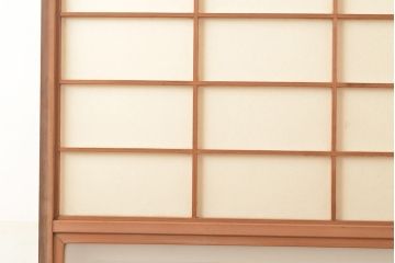 アンティーク建具　昭和中期　レトロガラス入り　腰板がアクセントの障子戸2枚セット(建具、引き戸、ガラス帯戸)(R-049466)