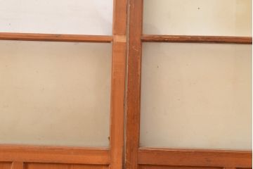 アンティーク建具　昭和中期　すりガラス・銀モールガラス　光を優しく取り込む、ノスタルジックな雰囲気のガラス戸2枚セット(引き戸、建具)(R-049467)