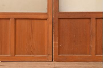 アンティーク建具　昭和中期　すりガラス・銀モールガラス　光を優しく取り込む、ノスタルジックな雰囲気のガラス戸2枚セット(引き戸、建具)(R-049467)