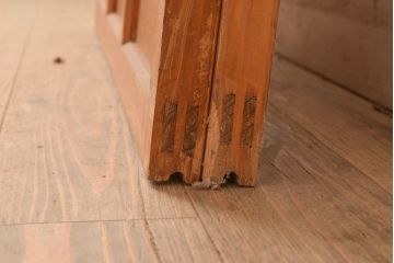 アンティーク建具　昭和中期　すりガラス・銀モールガラス　光を優しく取り込む、ノスタルジックな雰囲気のガラス戸2枚セット(引き戸、建具)(R-049467)